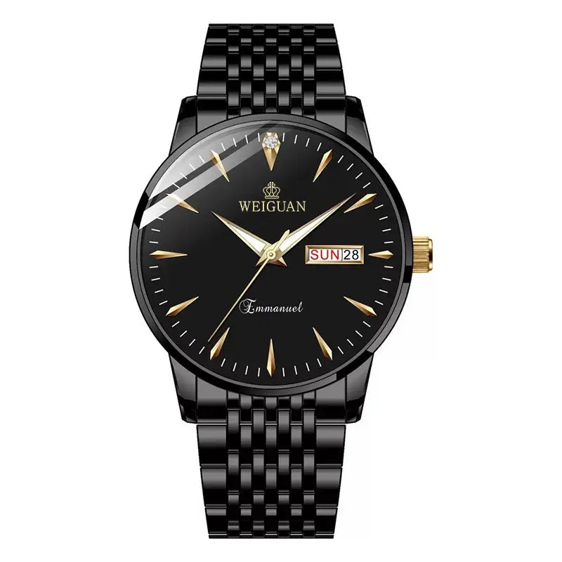 Full automatic fashion mens double calendar luminous waterproof watch steel business non mechanical quartz watch mens hair