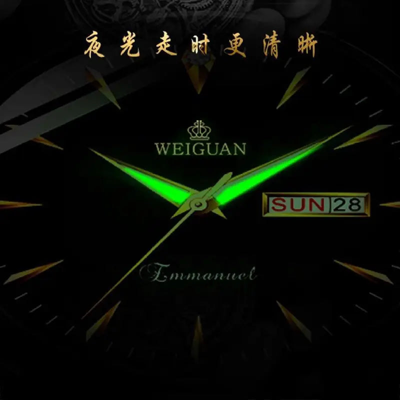 Full automatic fashion mens double calendar luminous waterproof watch steel business non mechanical quartz watch mens hair