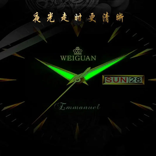 Full automatic fashion mens double calendar luminous waterproof watch steel business non mechanical quartz watch mens hair