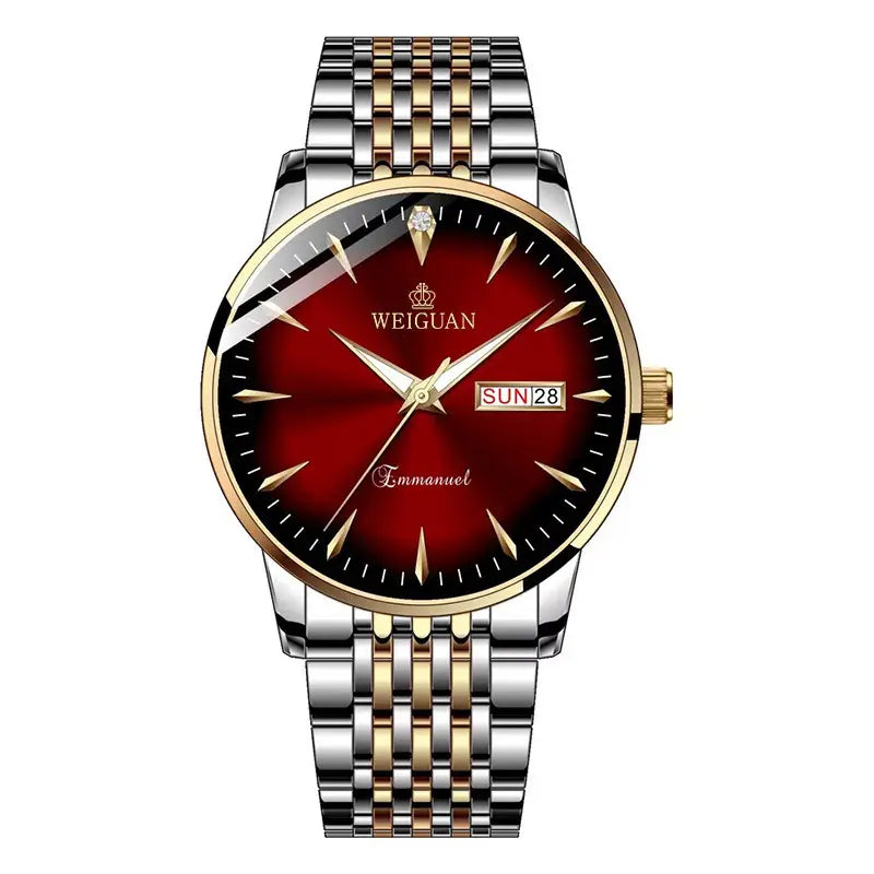 Full automatic fashion mens double calendar luminous waterproof watch steel business non mechanical quartz watch mens hair